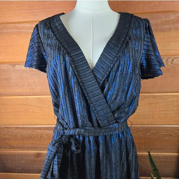 ModCloth Fairy Gunge Whimsigoth Witchy Sheer Metallic Pleated Wrap Maxi Dress M - Picture 3 of 11